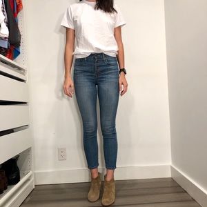 9” high-rise skinny crop jeans, button through